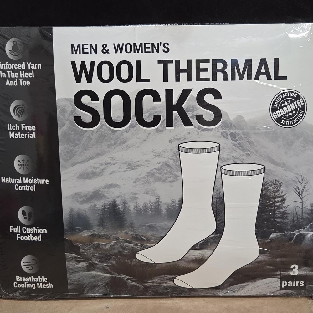 Merino Wool Hiking Crew Socks 3 Pair S-M Thermal Unisex Men 5-9 Women 6-10
